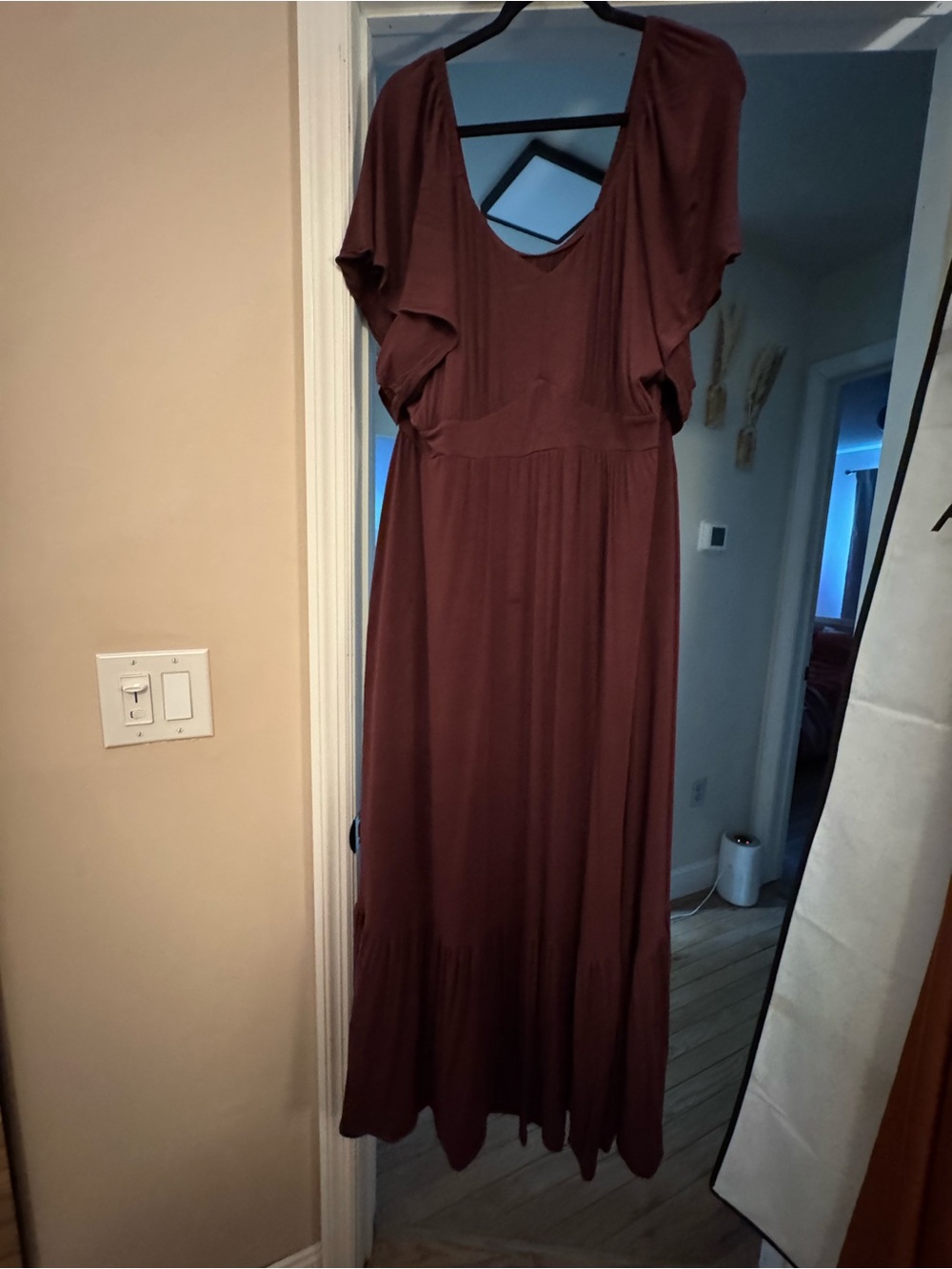 torrid Deep Burgundy Maxi Dress with Flutter Sleeves - Picture 1 of 3